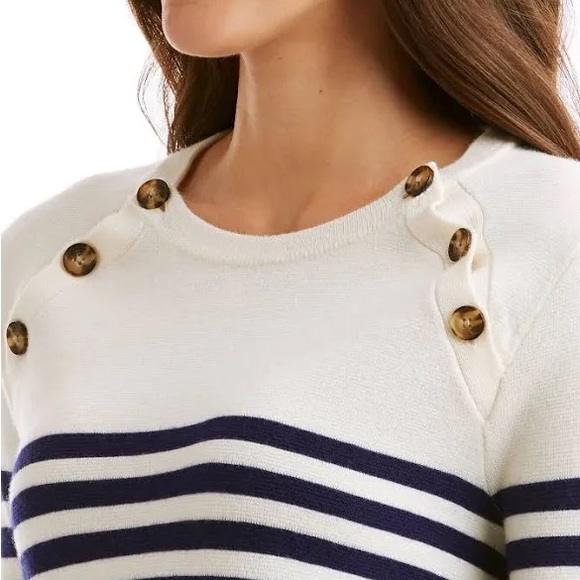 Vineyard Vines Merino Wool Button Neck Sailor Sweater Size S White Blue Stripes - Picture 6 of 9